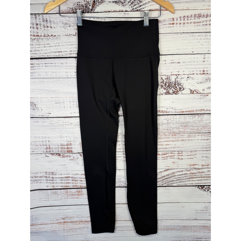 Lululemon Wunder Train Ribbed Tight Women 2 Black High Rise 25" LW5FY2S